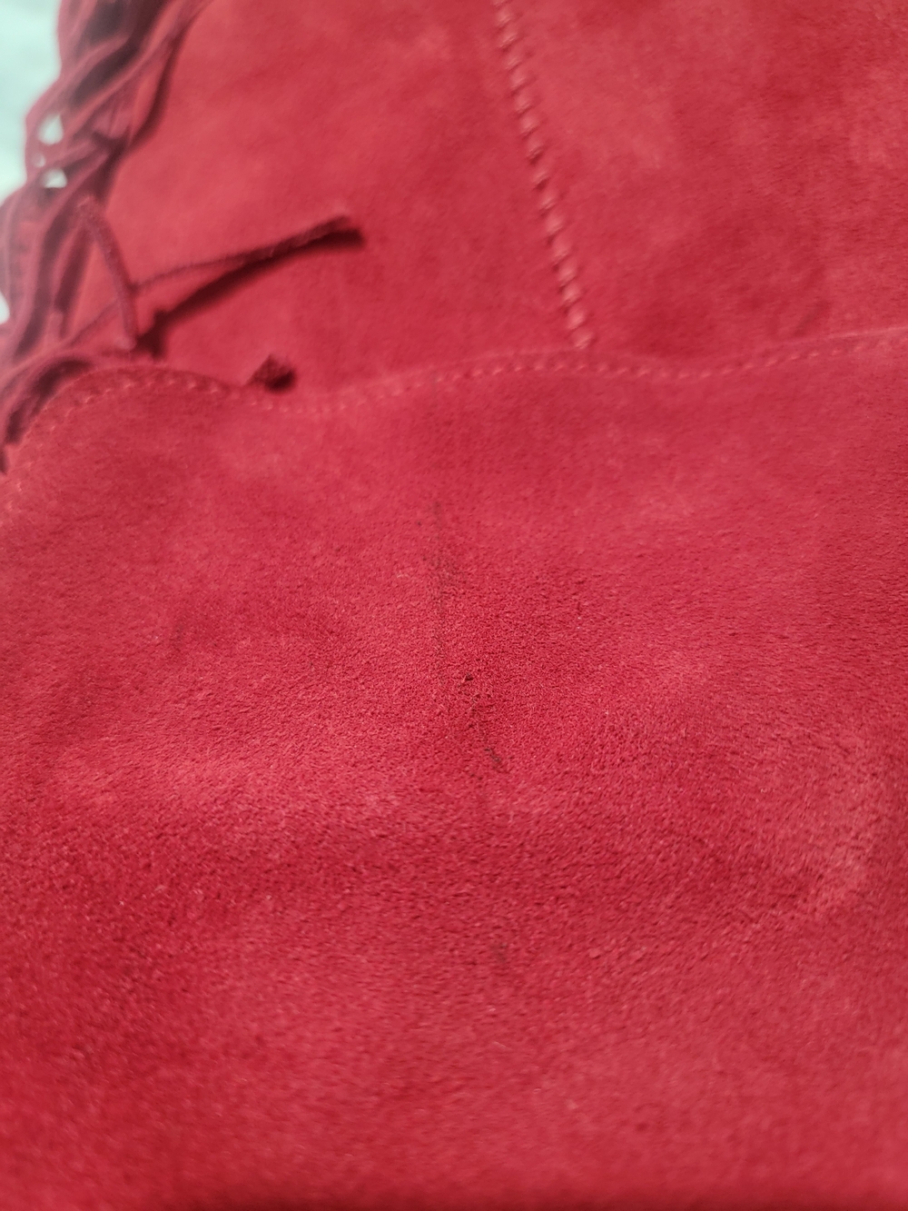 MINNETONKA Red Suede Leather Fringe Knee-High Boots - Picture 9 of 9